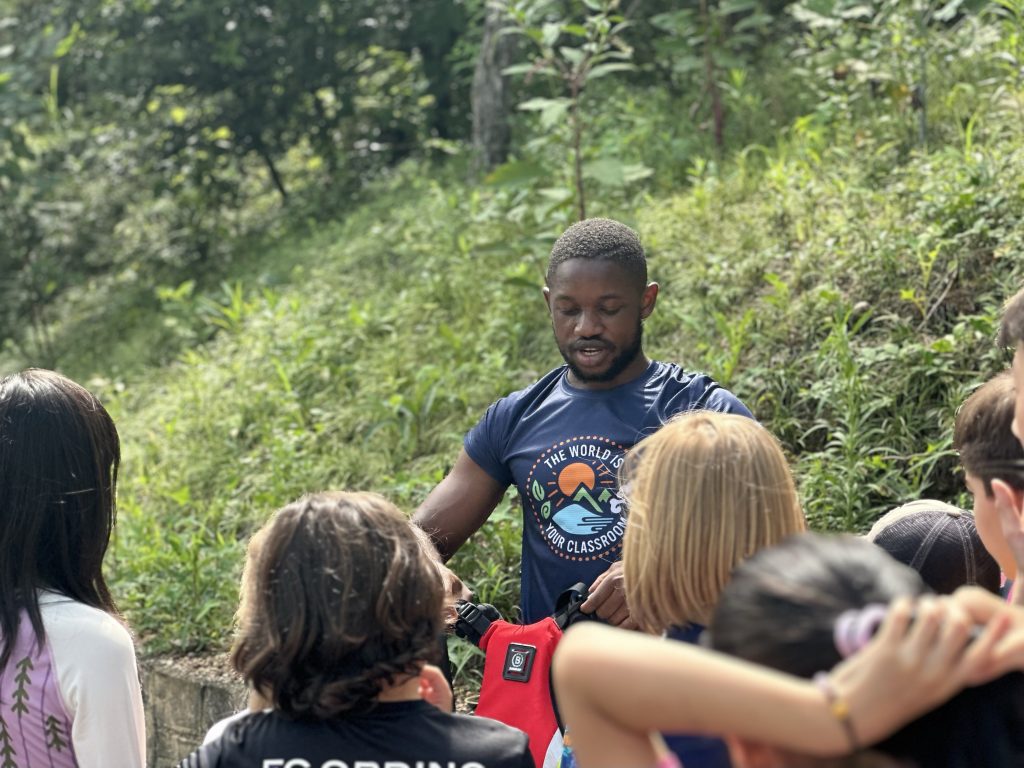 School trip leader giving a safety briefing