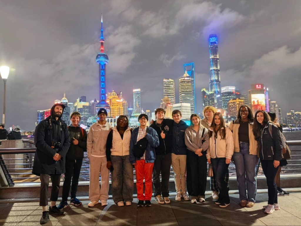 Students in an urban neighborhood in China during an educational travel program.